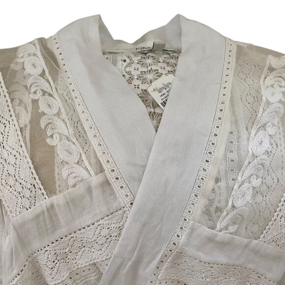 Neiman Marcus White Lace Embroidered Cardigan Cottagecore L Boho Balloon Sleeves - Picture 9 of 15